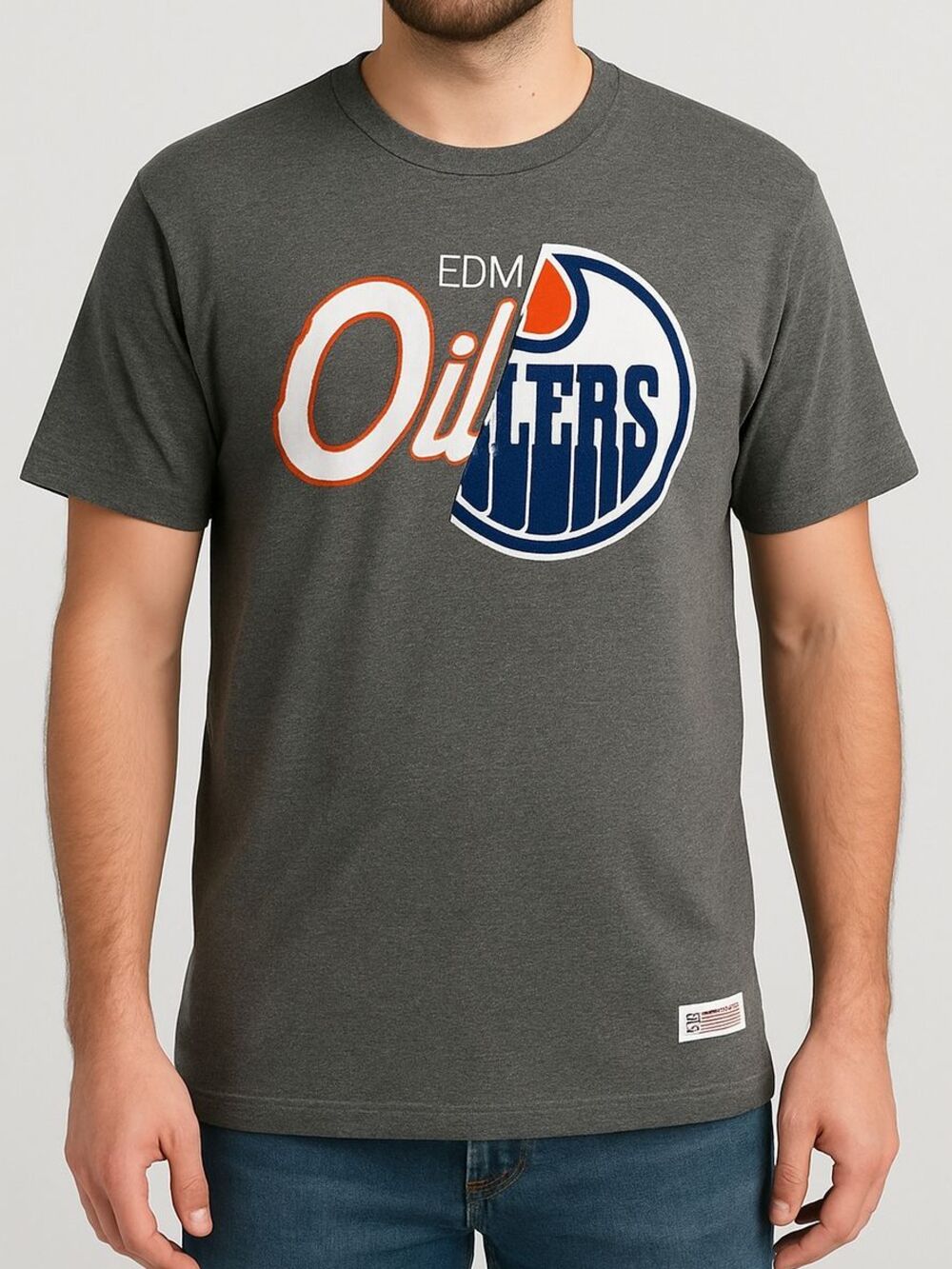 Mitchell Ness Men's Large Gray Edmonton Oilers Short Sleeve T-Shirt